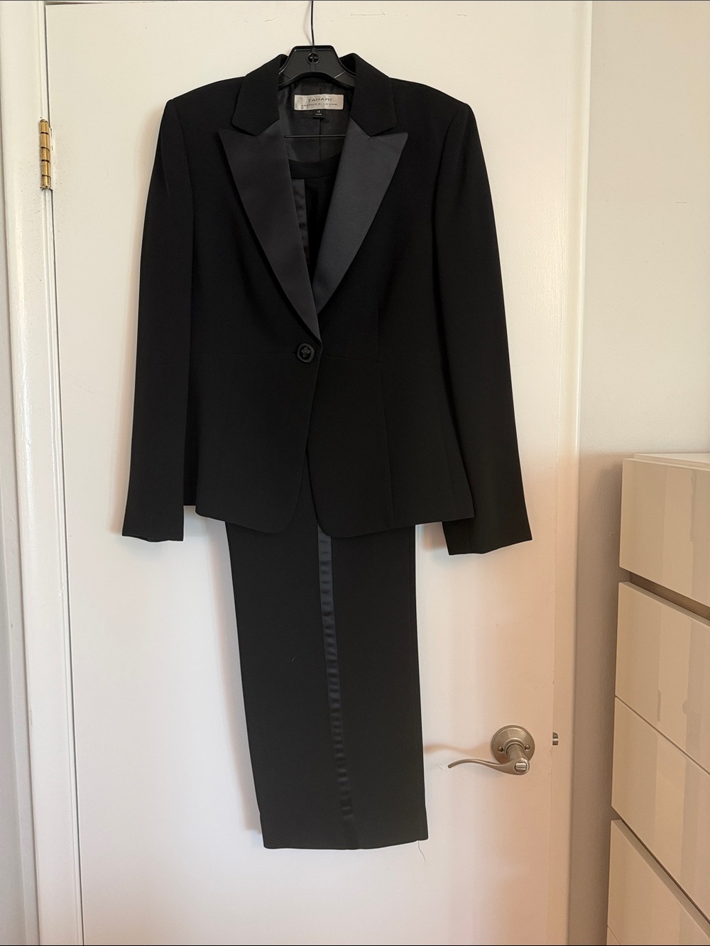 Tahari Black Satin Trim Skirt Suit